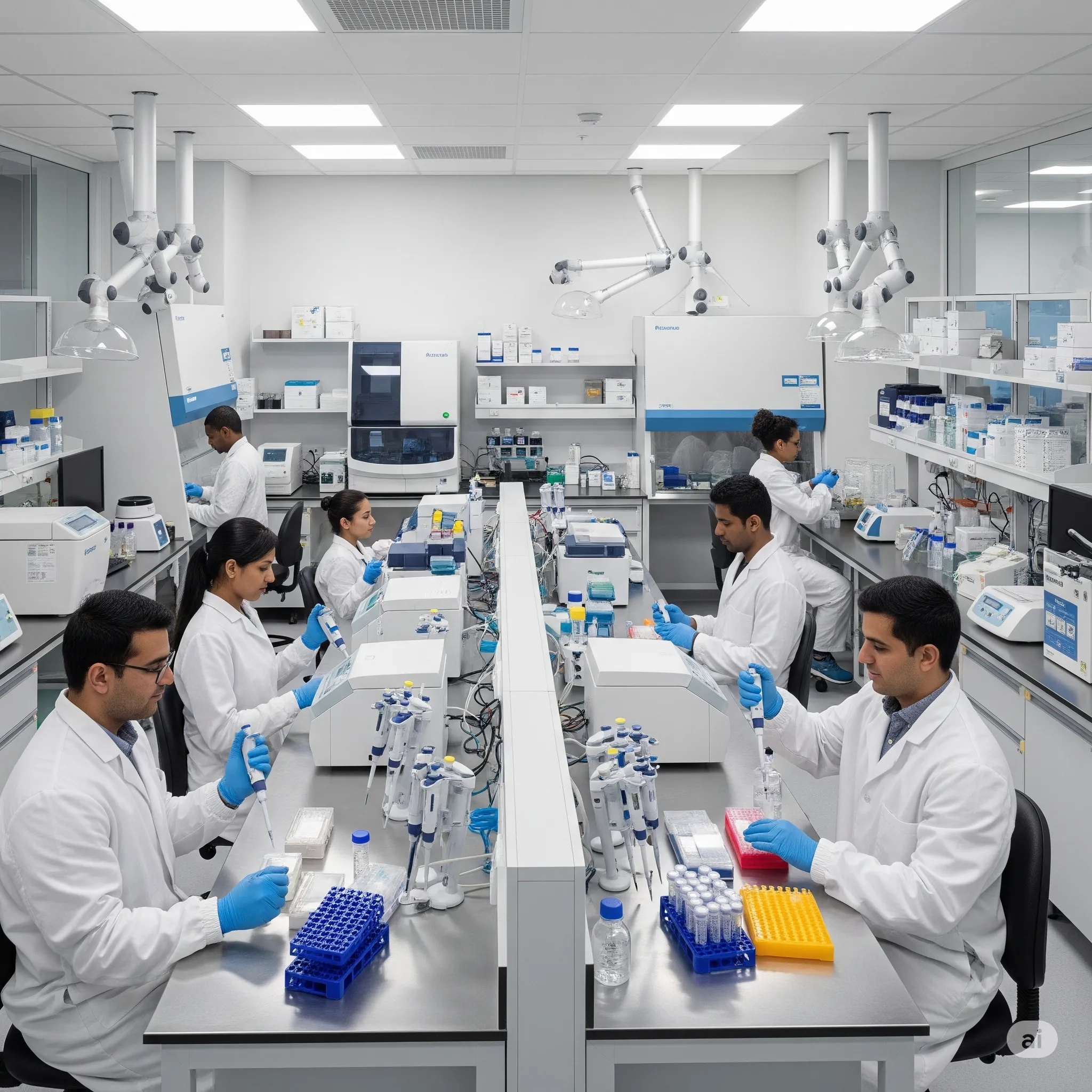 scientific researchers using sterile lab consumables in genomics lab